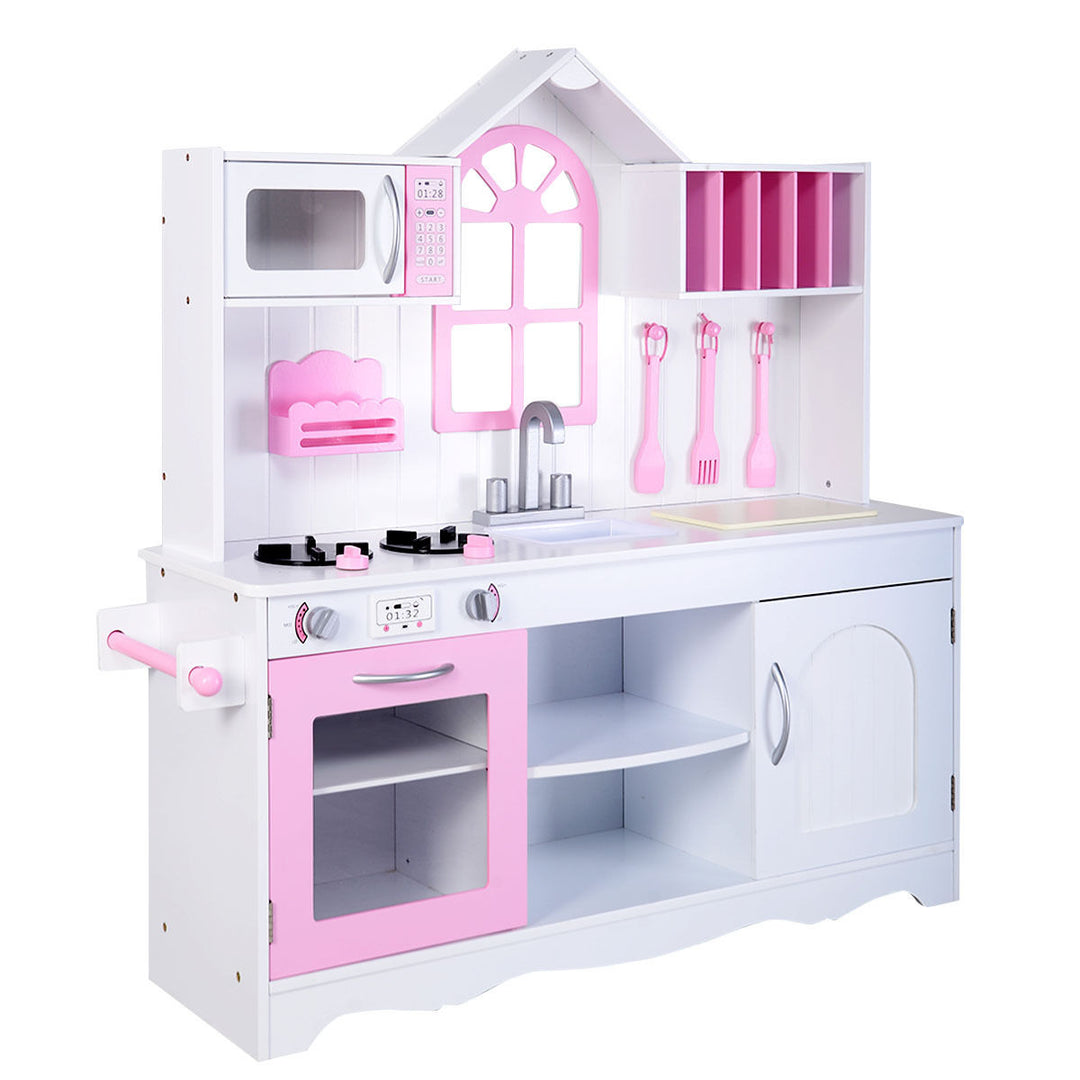 Kids Wood Kitchen Toy Cooking Pretend Play Set Toddler Wooden Playset Image 1