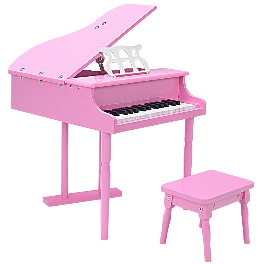 Childs 30 key Toy Grand Baby Piano w/ Kids Bench Wood Pink Image 1