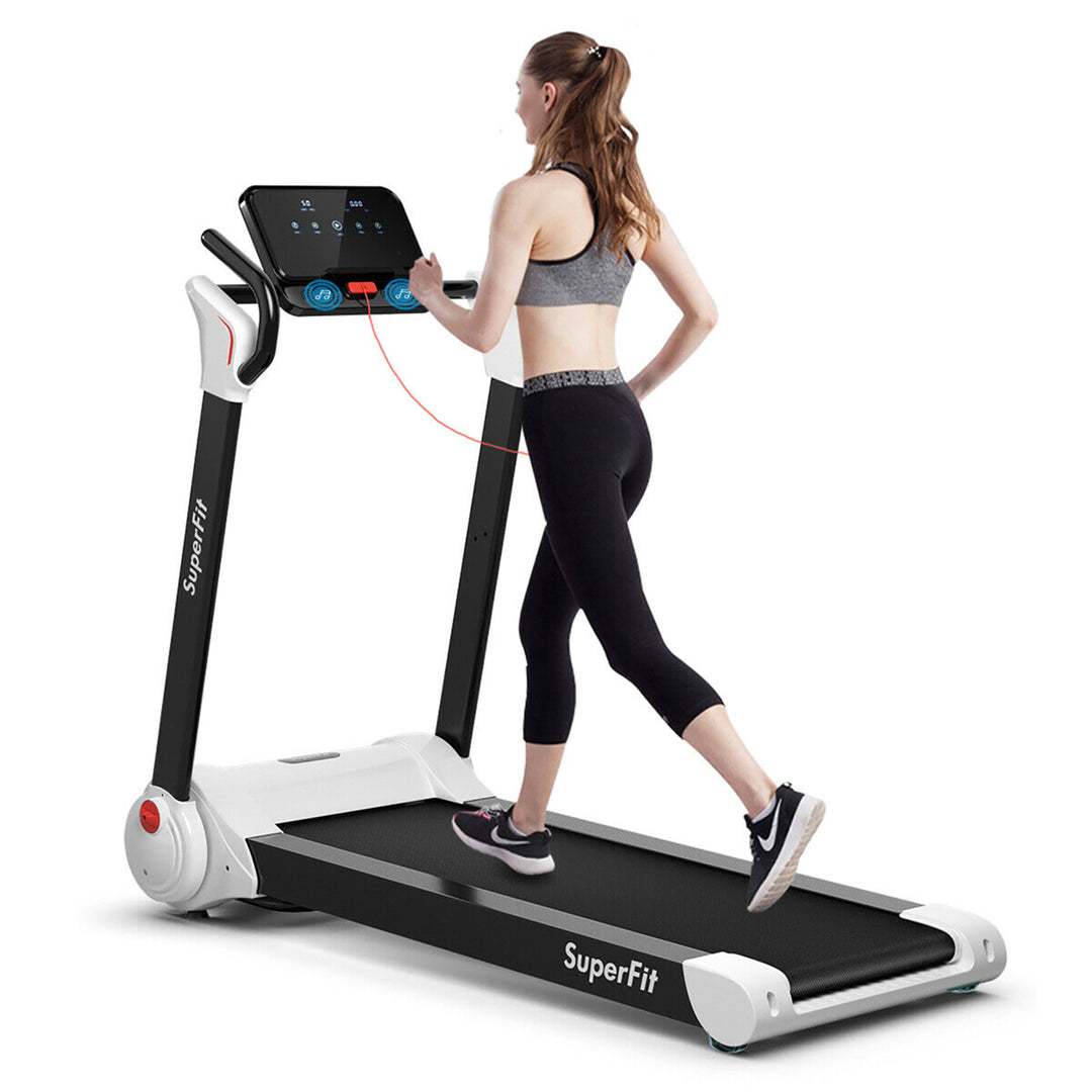 SuperFit 2.25HP Folding Electric Motorized Treadmill w/ Speaker White\Black\Blue Image 4