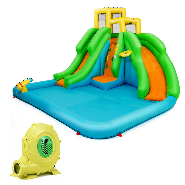 Inflatable Water Park Bounce House Two-Slide Bouncer w/Climbing Walland480W Blower Image 1