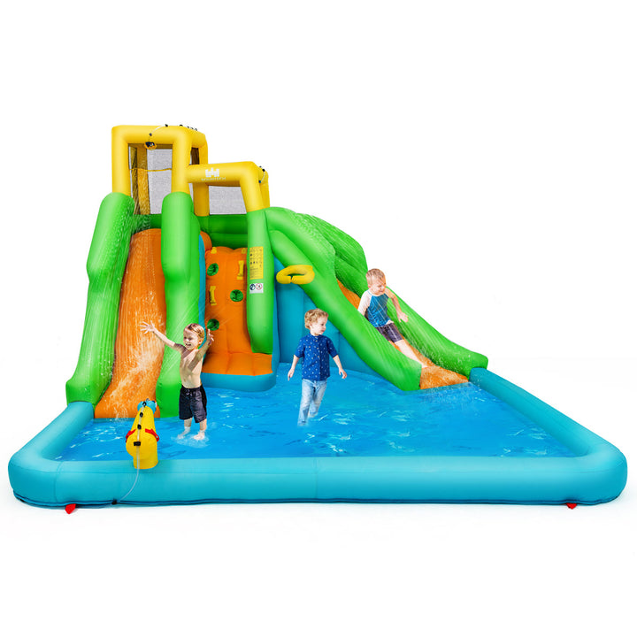 Inflatable Water Park Bounce House w/Climbing Wall Two Slides and Splash Pool Image 1