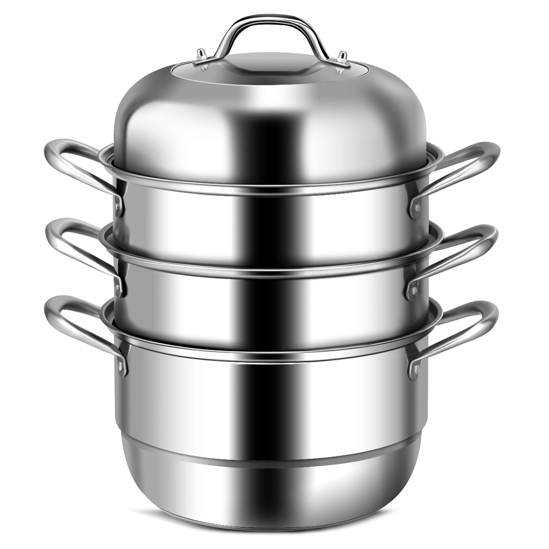 3 Tier 11 Inch Stainless Steel Steamer Set Cookware Pot Saucepot Double Boiler Image 1