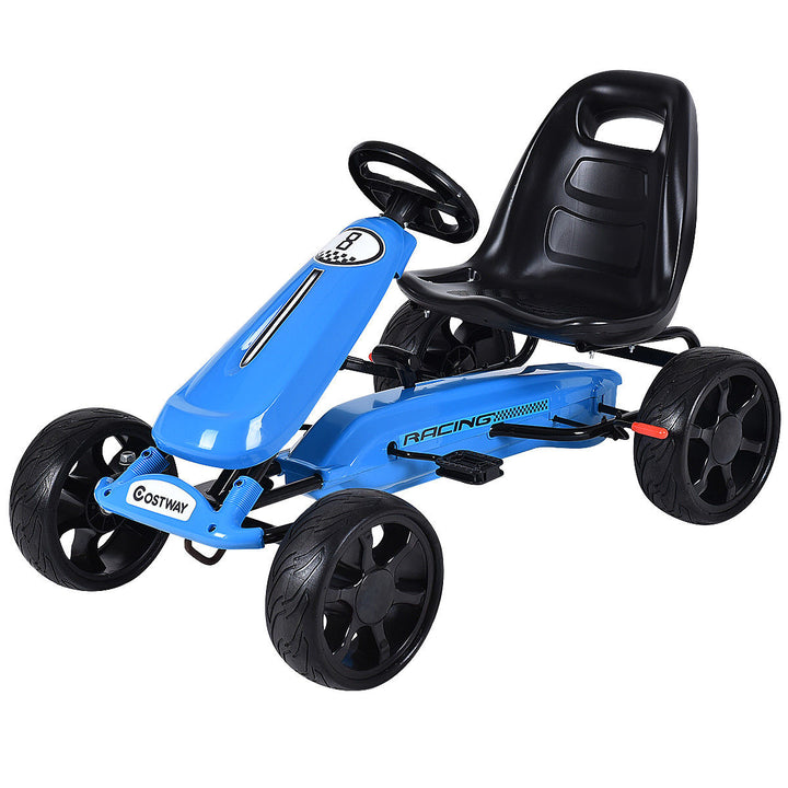 Costway Xmas Gift Go Kart Kids Ride On Car Pedal Powered Car 4 Wheel Racer Toy Stealth Outdoor Blue Image 1