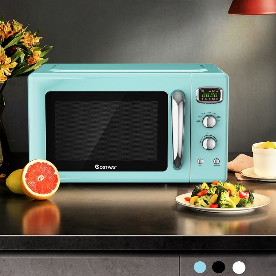 Costway 0.9Cu.ft. Retro Countertop Compact Microwave Oven 900W 8 Cooking Settings BlackGreenWhite Image 1