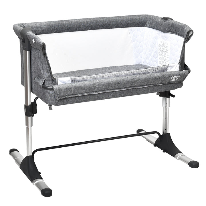 Baby joy Portable Baby Bed Side Sleeper Infant Travel 10 Inclined Bassinet Crib W/Carrying Bag Grey Image 4