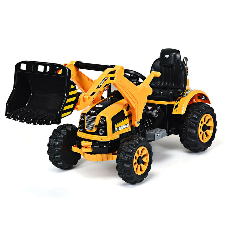 12V Battery Powered Kids Ride On Excavator Truck w/ Front Loader Digger Yellow Image 1