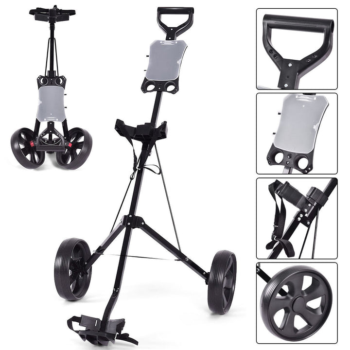 Folding 2 Wheel Push Pull Golf Club Cart Trolley Swivel w/Scoreboard Lightweight Image 1