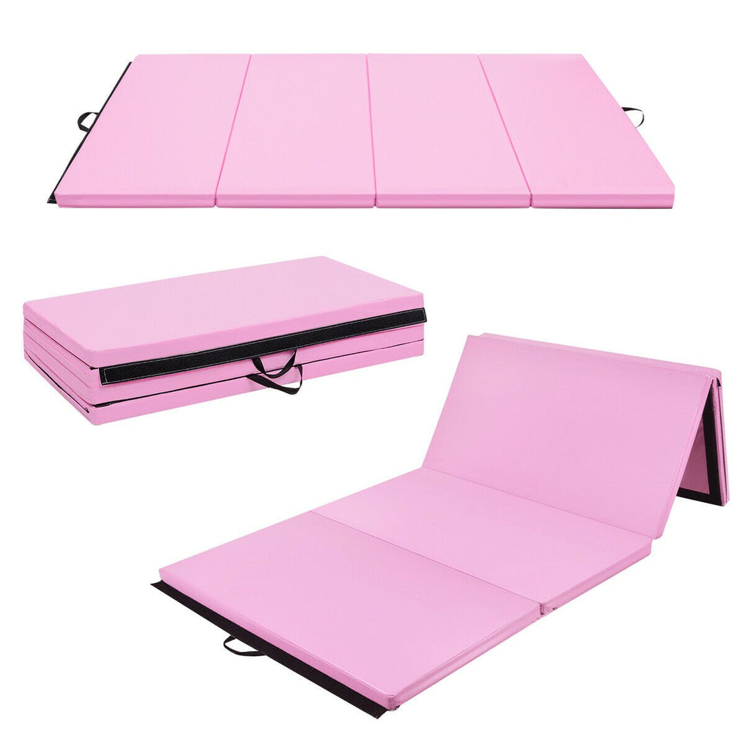 4 x 8 x 2 Folding Gymnastics Mat Four Panels Gym PU Leather EPE Foam Blue/Pink Image 4