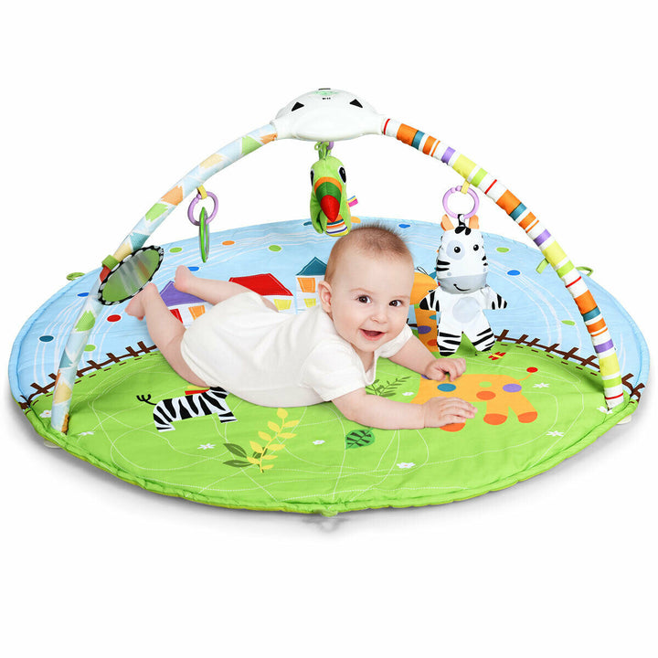 Baby Activity Gym Play Mat w/ Hanging Toys Projector Infant Educational Playtime Image 1