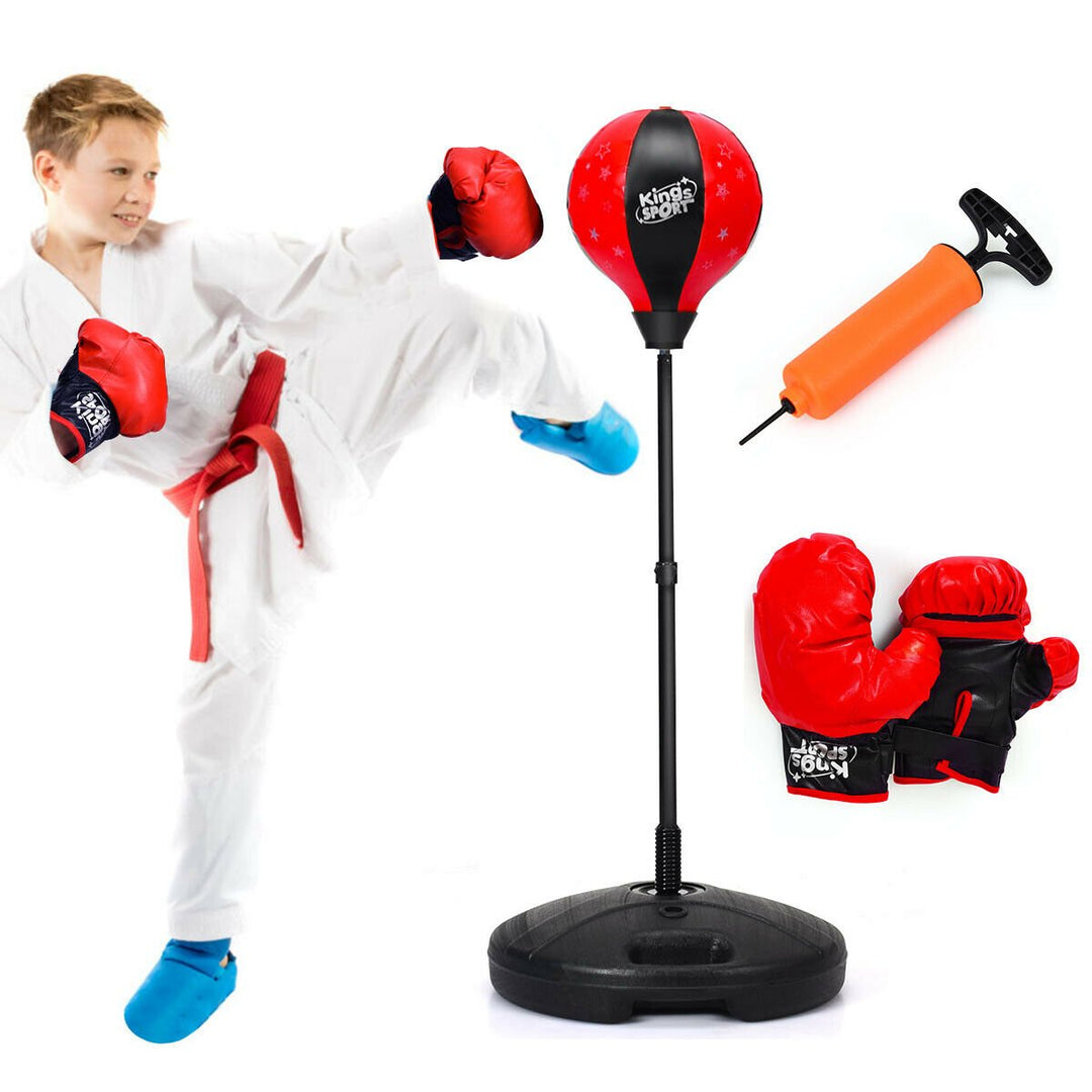 Kids Punching Bag Toy Set Adjustable Stand Boxing Glove Speed Ball w/ Pump Image 1