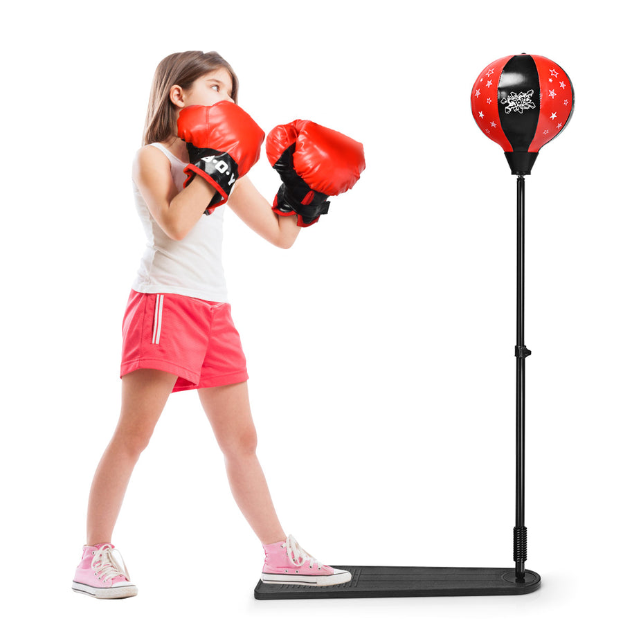 Kids Punching Bag w/Adjustable Stand Boxing Gloves Boxing Set Red Image 1