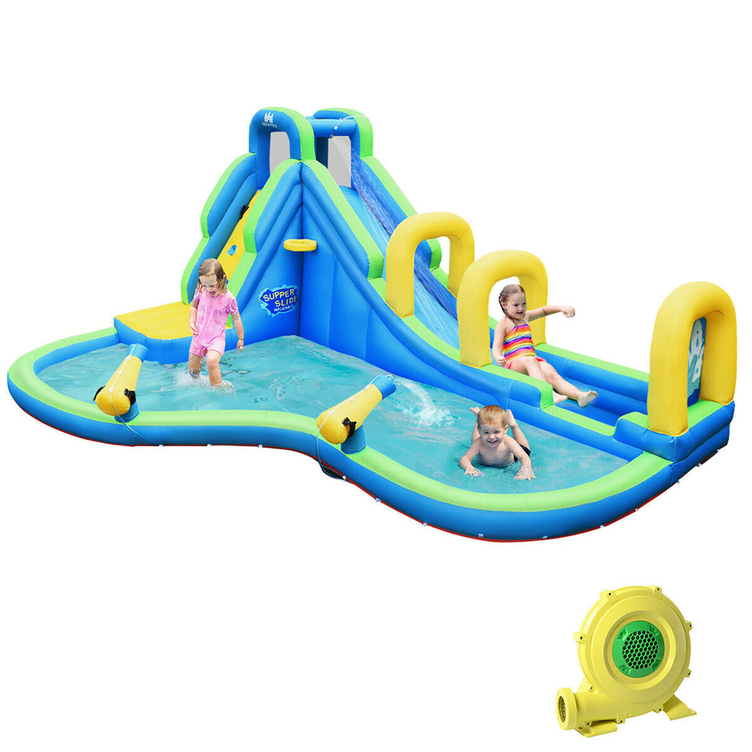 Inflatable Water Slide Kids Bounce House Castle Splash Water Pool W/ 750W Blower Image 1