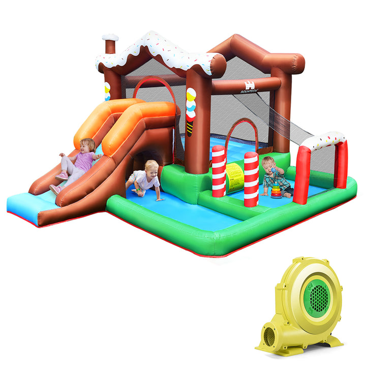 Costway Inflatable Bouncer Snow House Jump ClimbingSlide Ball Pit w/ tunnel and Blower Image 1