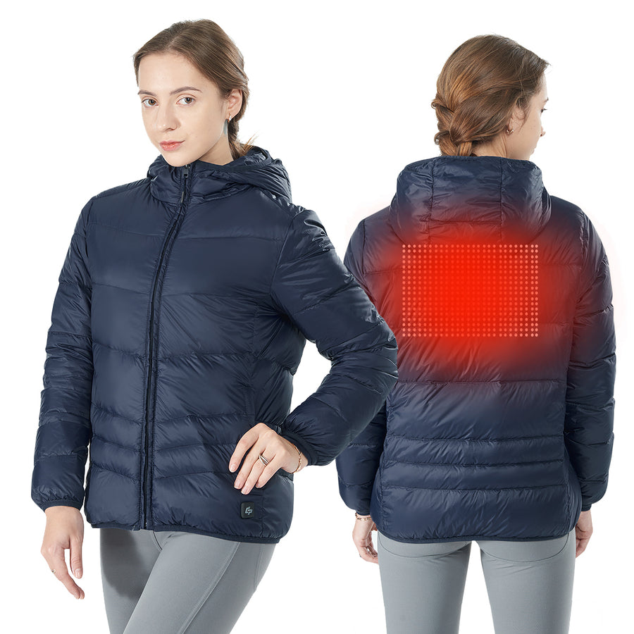 Goplus Electric USB Womens Down Heated Jacket Hooded Thermal Puffer Coat NO Battery Navy Image 1