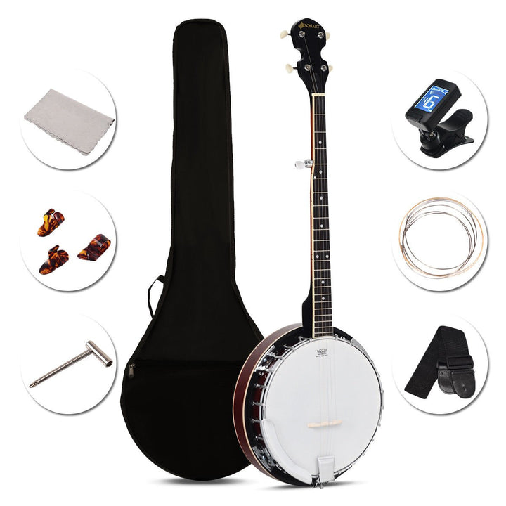 Sonart 5 String Geared Tunable Banjo 24 Brackets Closed Back Remo Head w/ Case Image 1