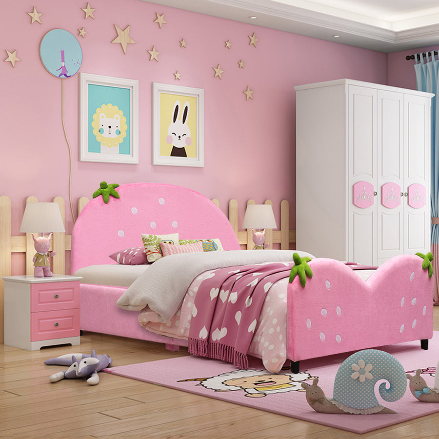 Kids Children Upholstered Platform Toddler Bed Bedroom Furniture Berry Pattern Image 1
