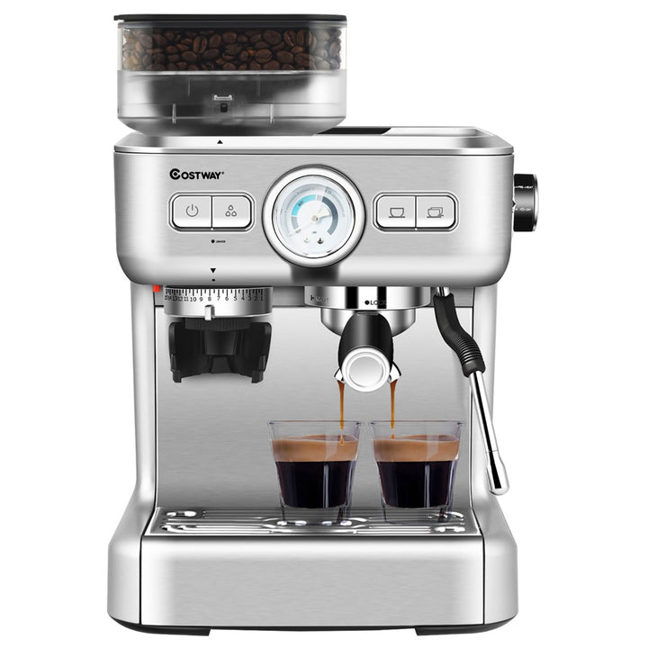 Espresso Cappucino Machine Coffee Maker Stainless Steel w/ Grinder and Steam Wand Image 1