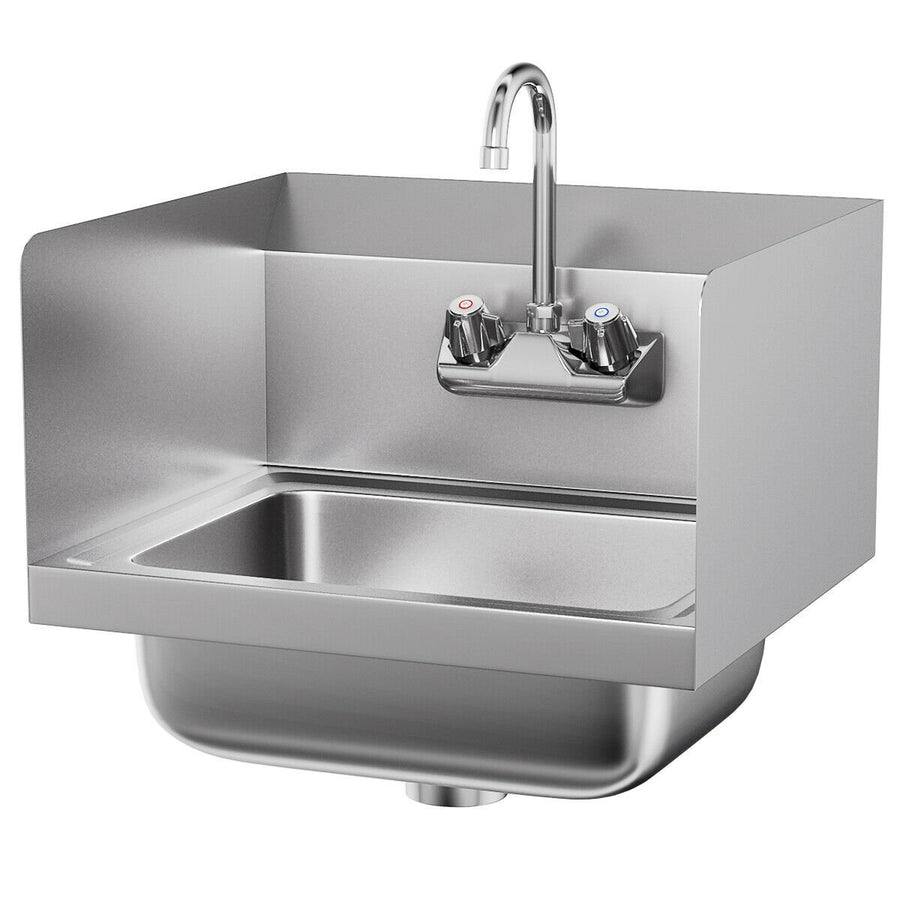 Stainless Steel Hand Washing Sink NSF Commercial with Faucet and Side Splashes Image 1