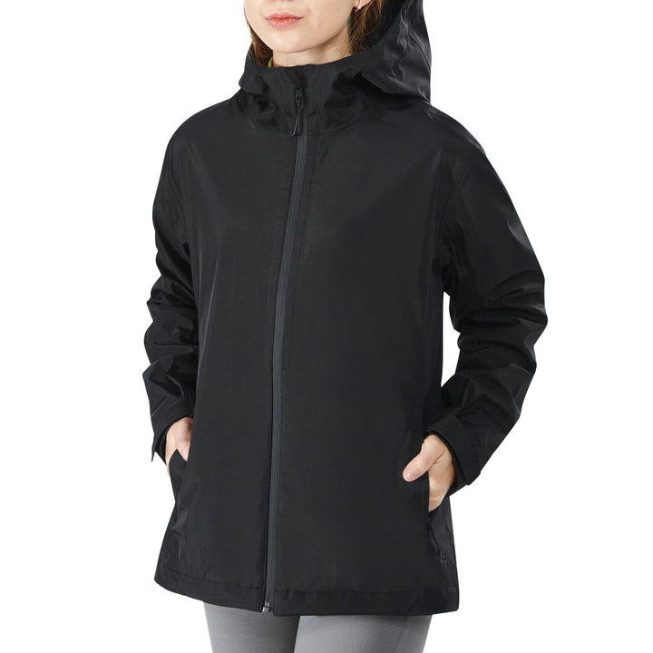 Goplus Womens Waterproof Rain Jacket Windproof Hooded Raincoat Shell with Cuff Black Image 1