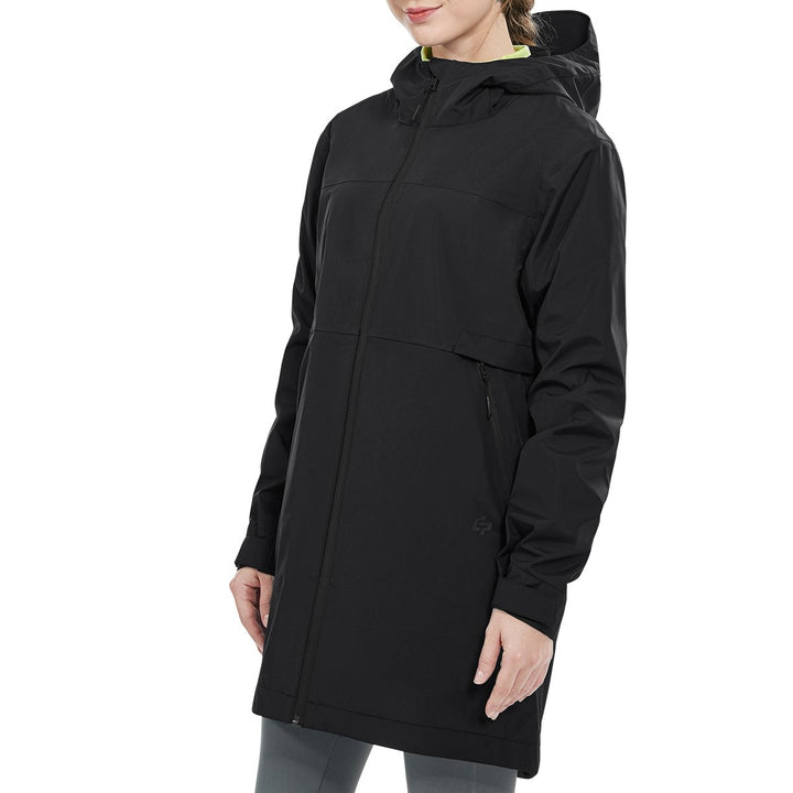 Goplus Womens Wind and Waterproof Trench Rain Jacket Hooded Commuter Jacket Windbreaker Black Image 1