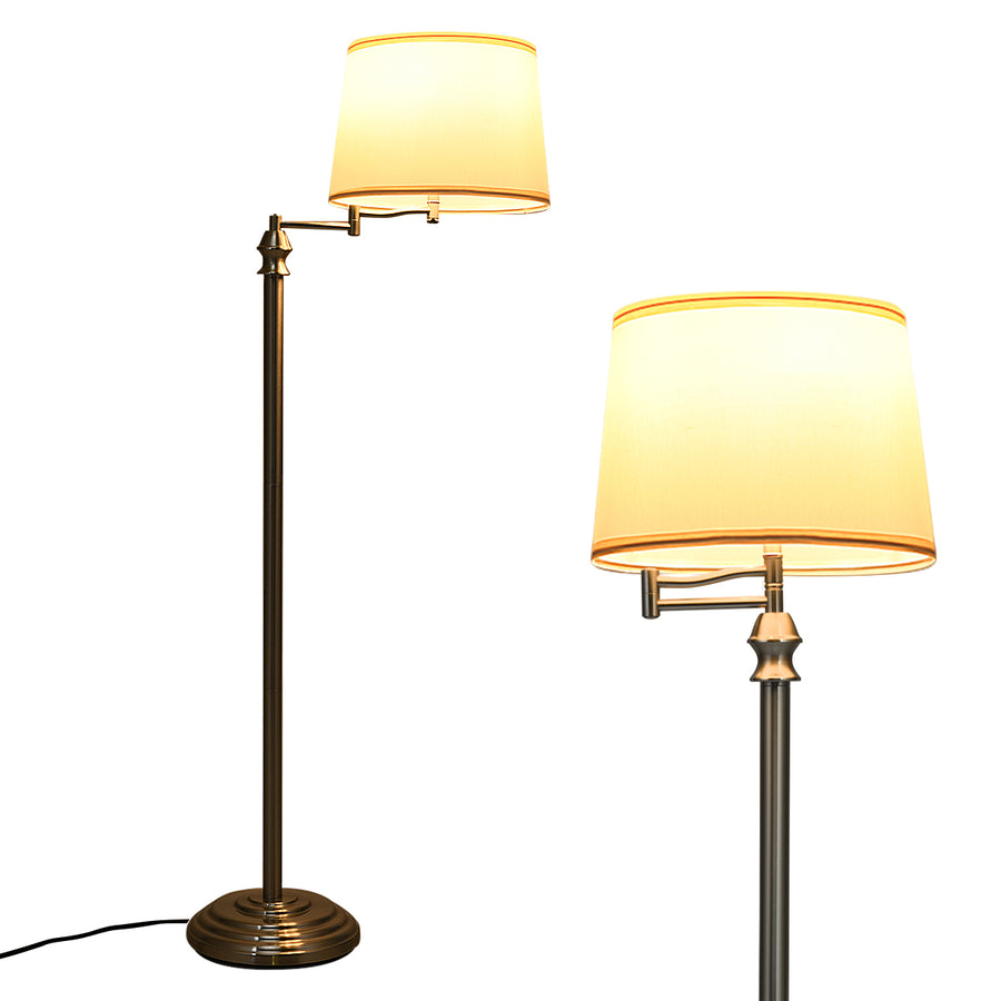 Swing Arm LED Floor Lamp Classic Lamp w/Hanging Fabric Lamp shade Bedroom Office Image 1