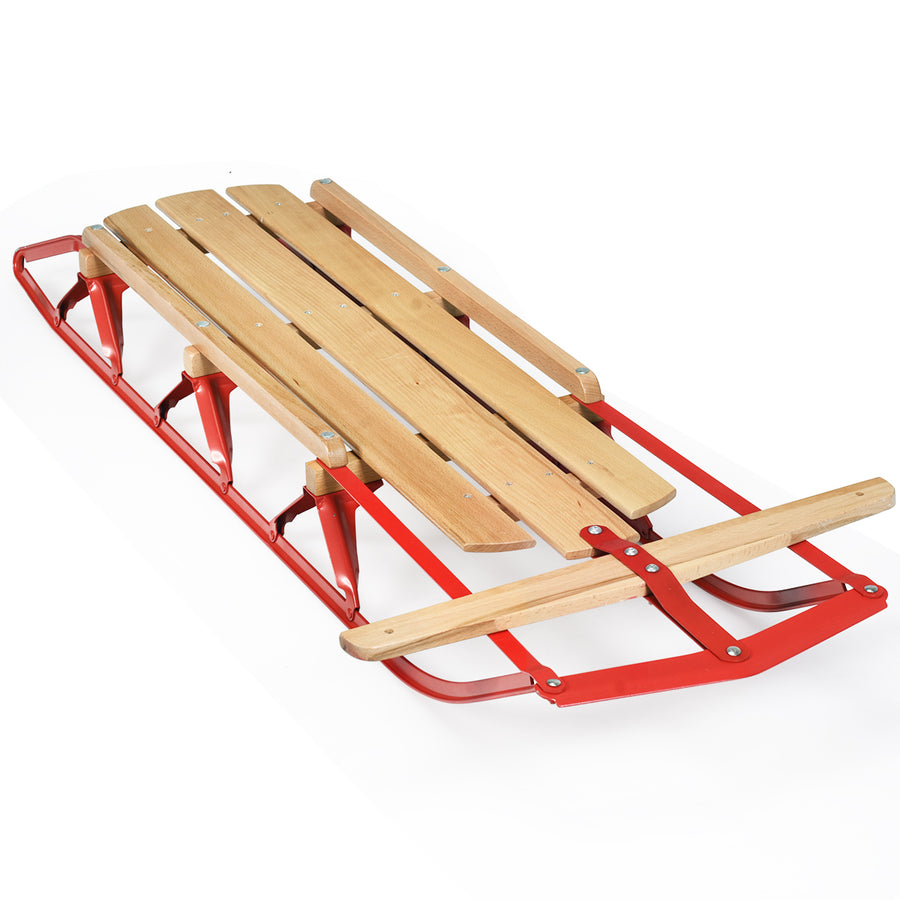 54Kids Wooden Snow Sled Runners Steering Bar Steering Snow Slider Image 1