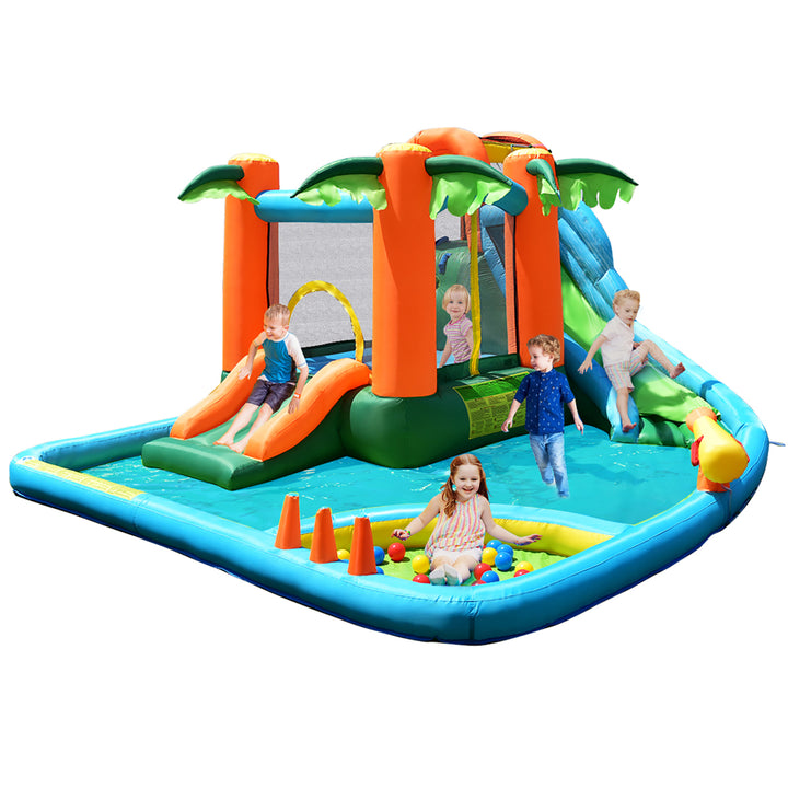 Inflatable Bounce House Kids Water Splash Pool Dual Slide Jumping Castle w/ Bag Image 1