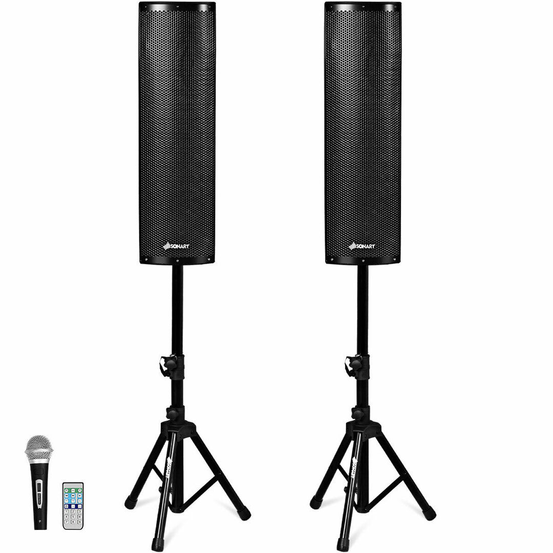 Sonart 2000W Set of 2 Bi-Amplified Speakers PA System with 3-Channel and Stands Image 1