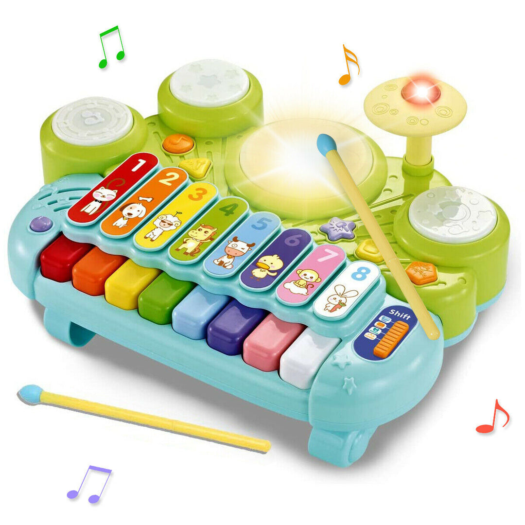 3 in 1 Musical Instruments Electronic Piano Xylophone Drum Set Learning Toys Image 1