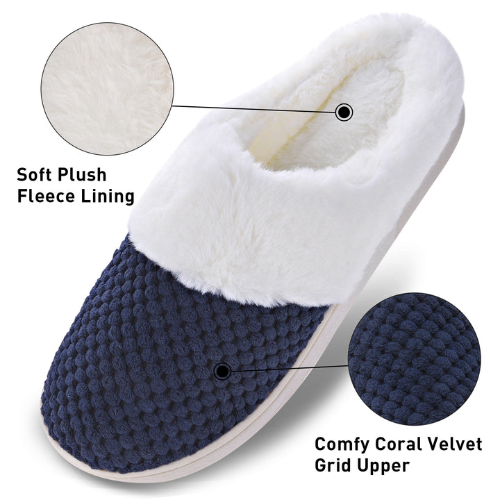 VONMAY Womens Scuff Slip On Slippers House Shoes Fleece Fuzzy Plush Lining Comfort Memory Foam Warm Image 4