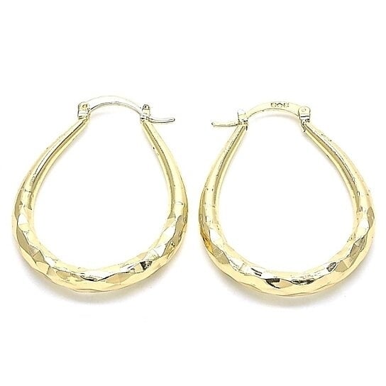 18K Gold Filled Textured Yellow Plated Oval Hoop Earrings Image 1