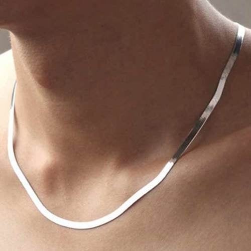 14K White Gold Filled High Polish Finsh Flat Herringbone Magic Chain Necklace 20 for Men Women Unisex Teens Image 1