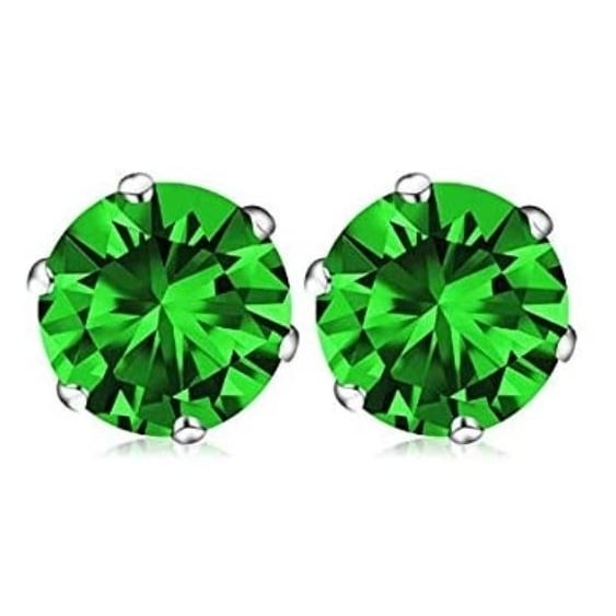 Unisex/Womens Prong Set Cubic Zirconia Stud Gold Filled High Polish Finsh Stainless Steel Earrings (8mm) - White/Green Image 1