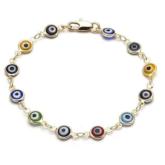 18K Womens Gold Filled High Polish Finsh Multi Color Evil Eye Bracelet Clasp 10 Inch Image 1