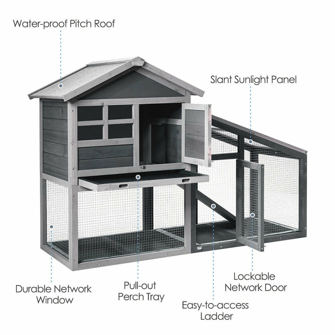 58 Wooden Rabbit Hutch Large Chicken Coop Weatherproof Indoor and Outdoor Use Image 9