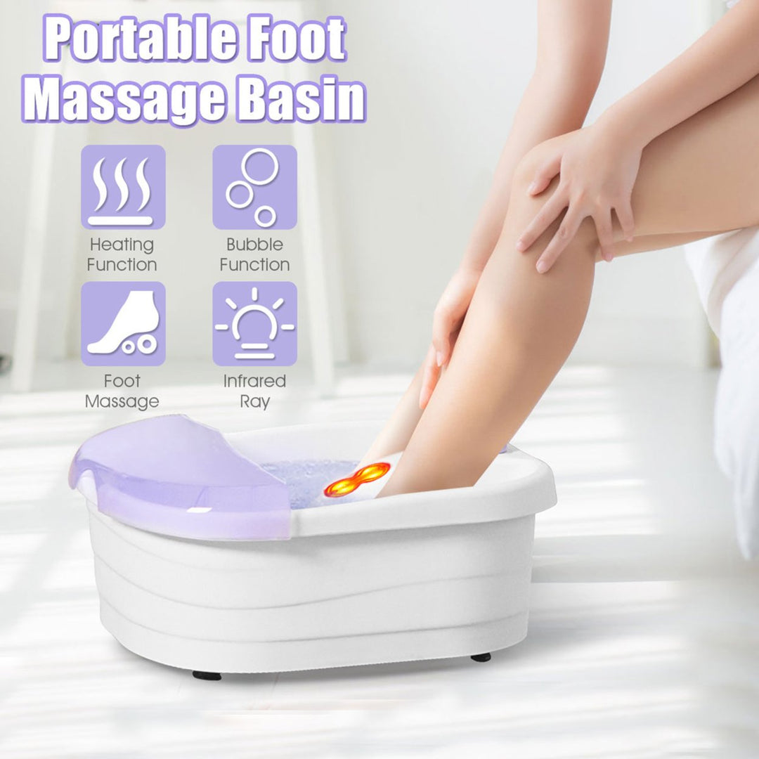 Foot Spa Massager w/ 4 Massage Rollers Heat Bubble Red Light Stress Relief Image 6