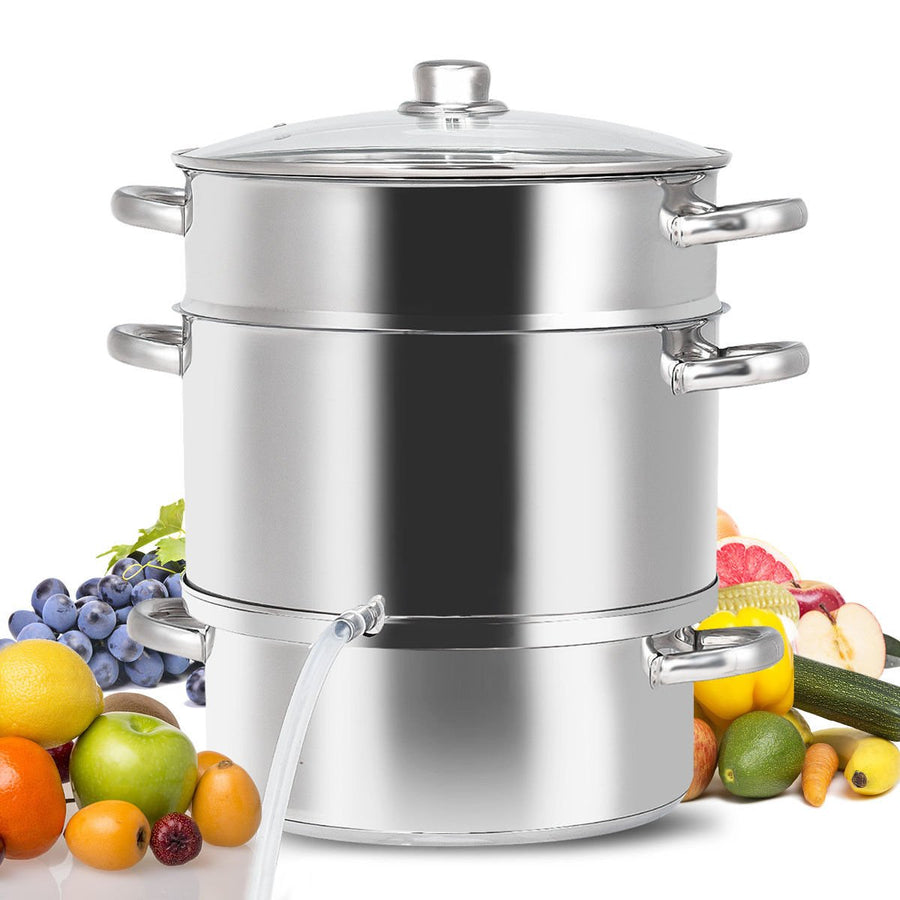 11-Quart Stainless Steel Fruit Juicer Steamer Stove Top w/ Tempered Glass Lid Image 1
