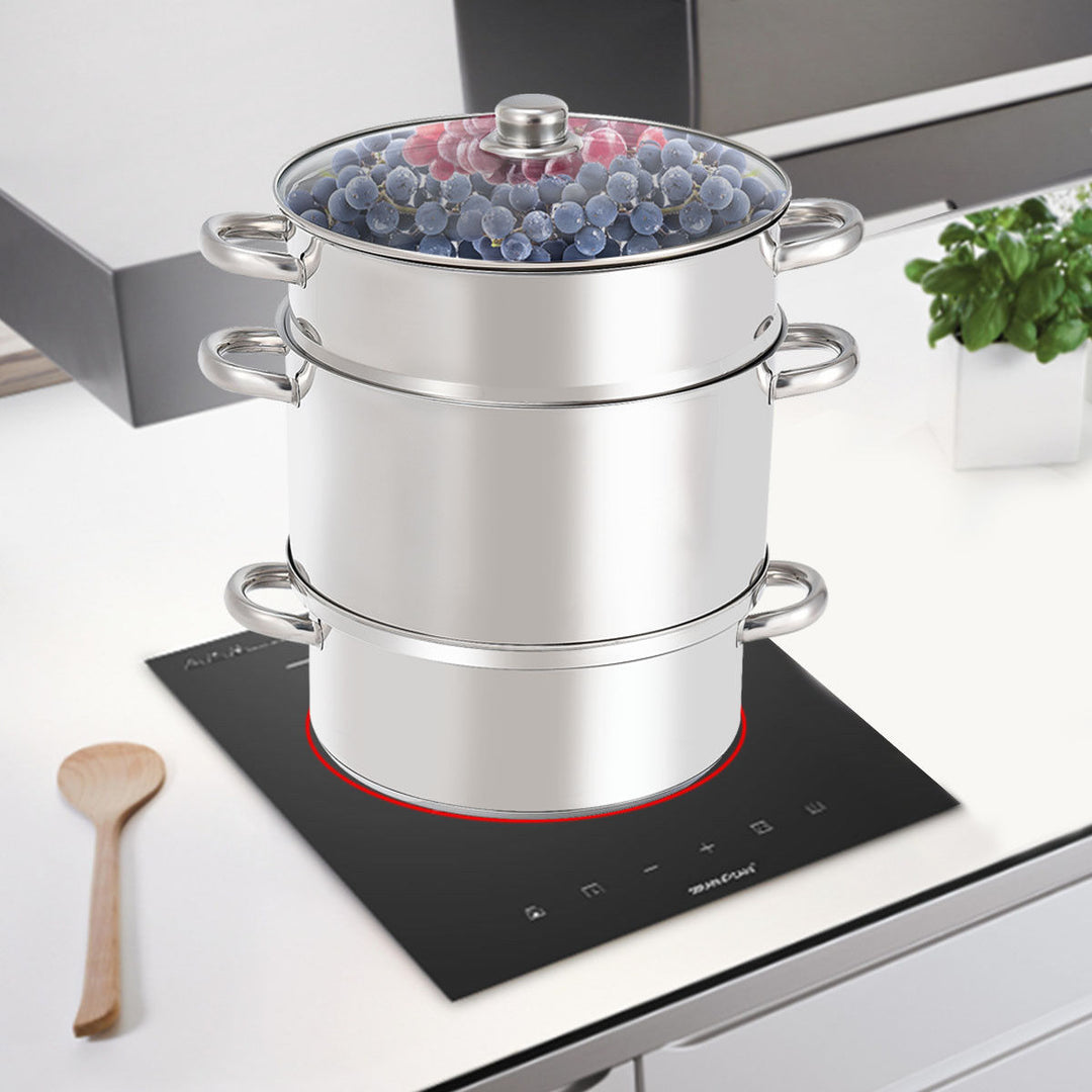 11-Quart Stainless Steel Fruit Juicer Steamer Stove Top w/ Tempered Glass Lid Image 3
