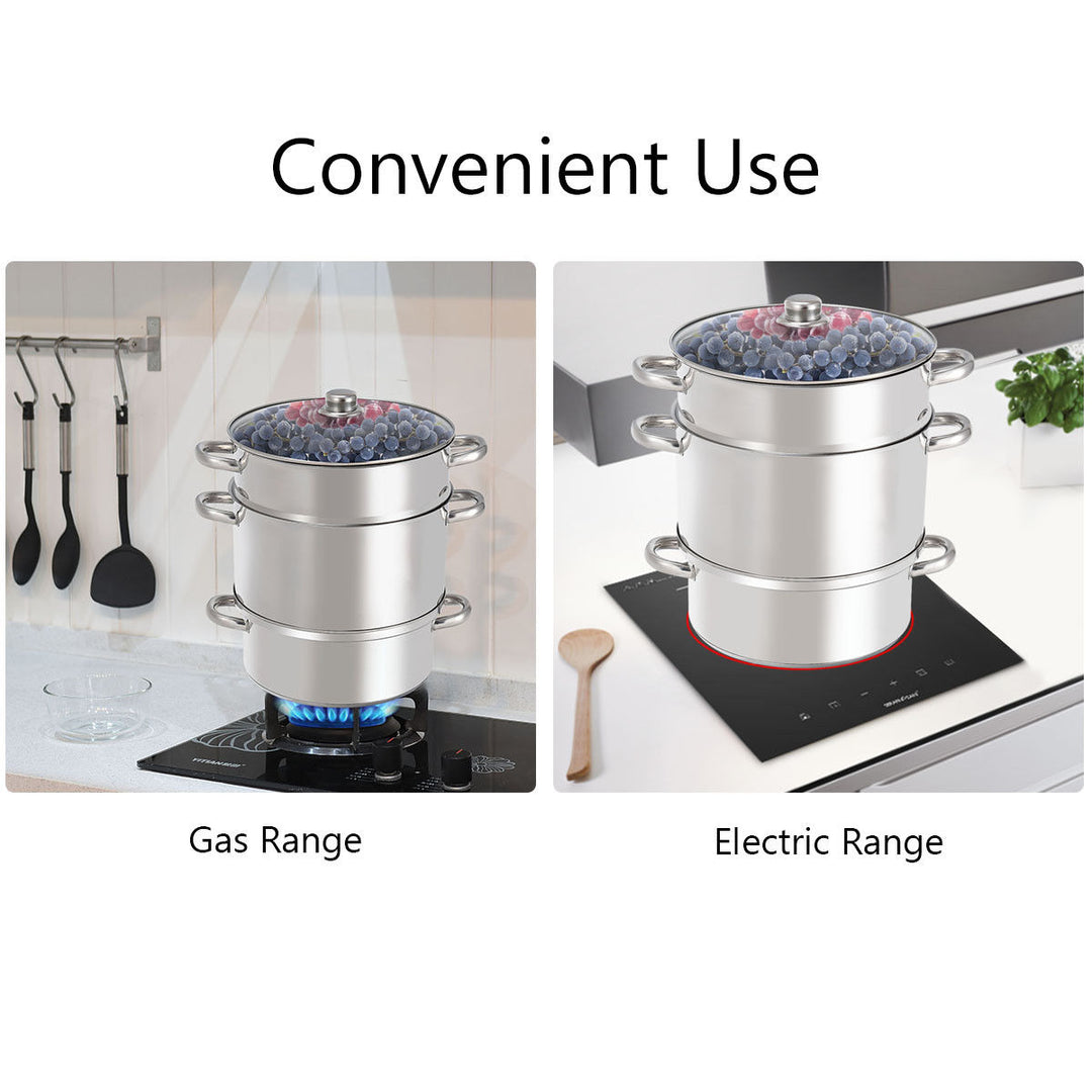 11-Quart Stainless Steel Fruit Juicer Steamer Stove Top w/ Tempered Glass Lid Image 4