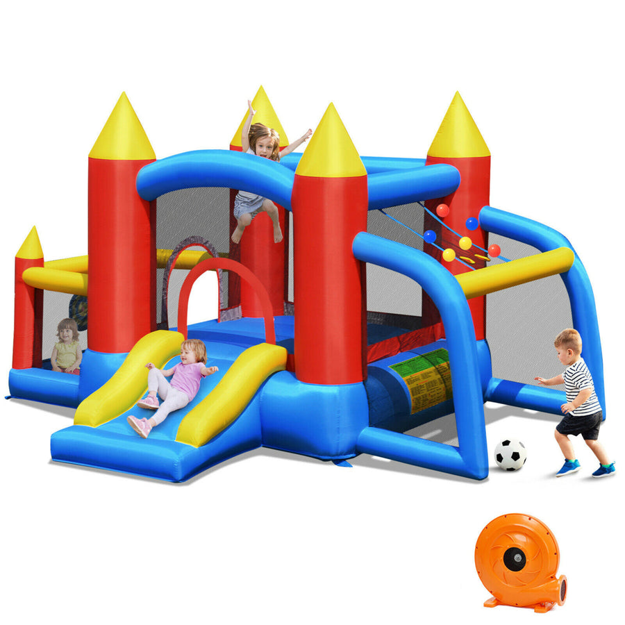 Kid Inflatable Bounce House Slide Jumping Castle w/Soccer Goal Ball Pit and Blower Image 1