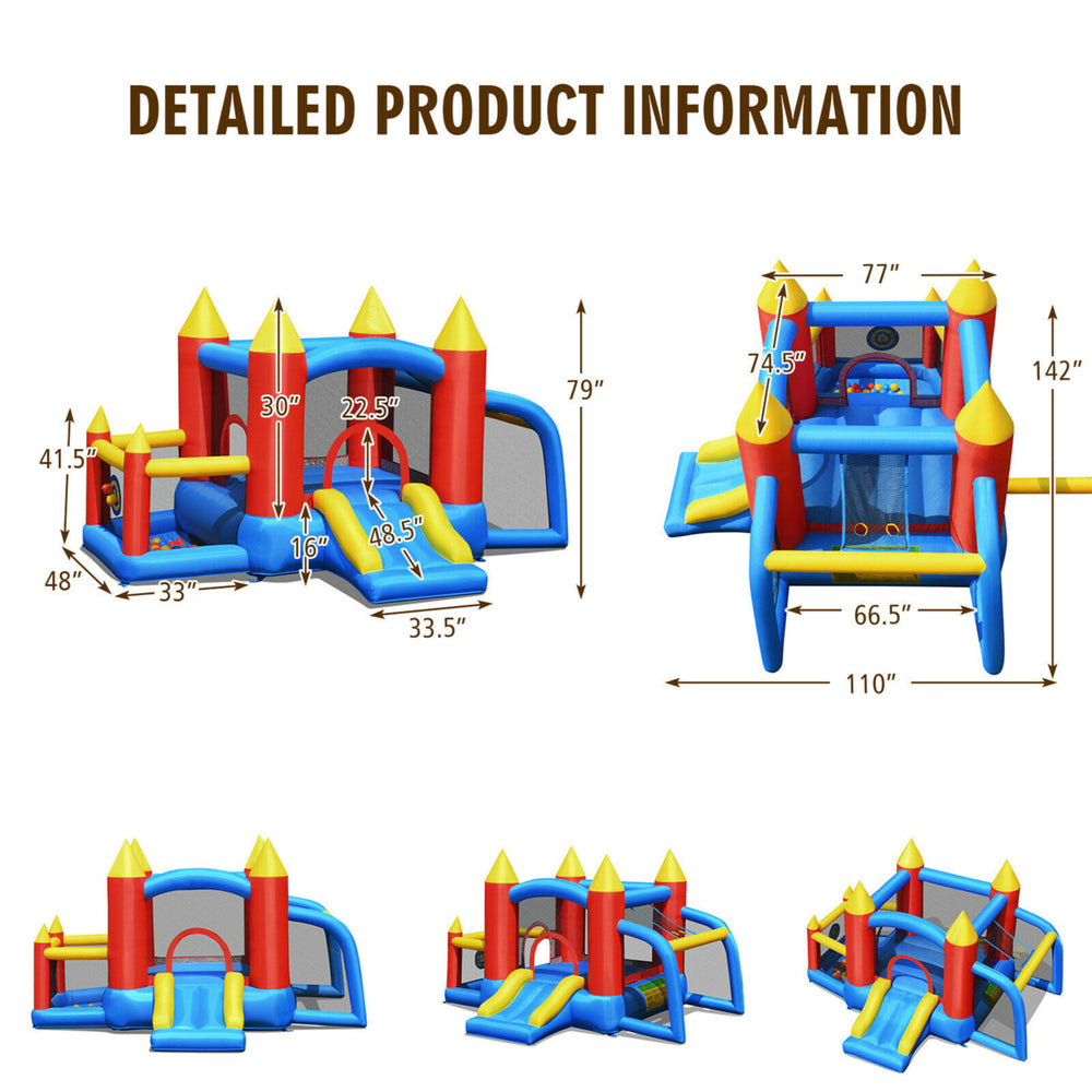 Kid Inflatable Bounce House Slide Jumping Castle w/Soccer Goal Ball Pit and Blower Image 2