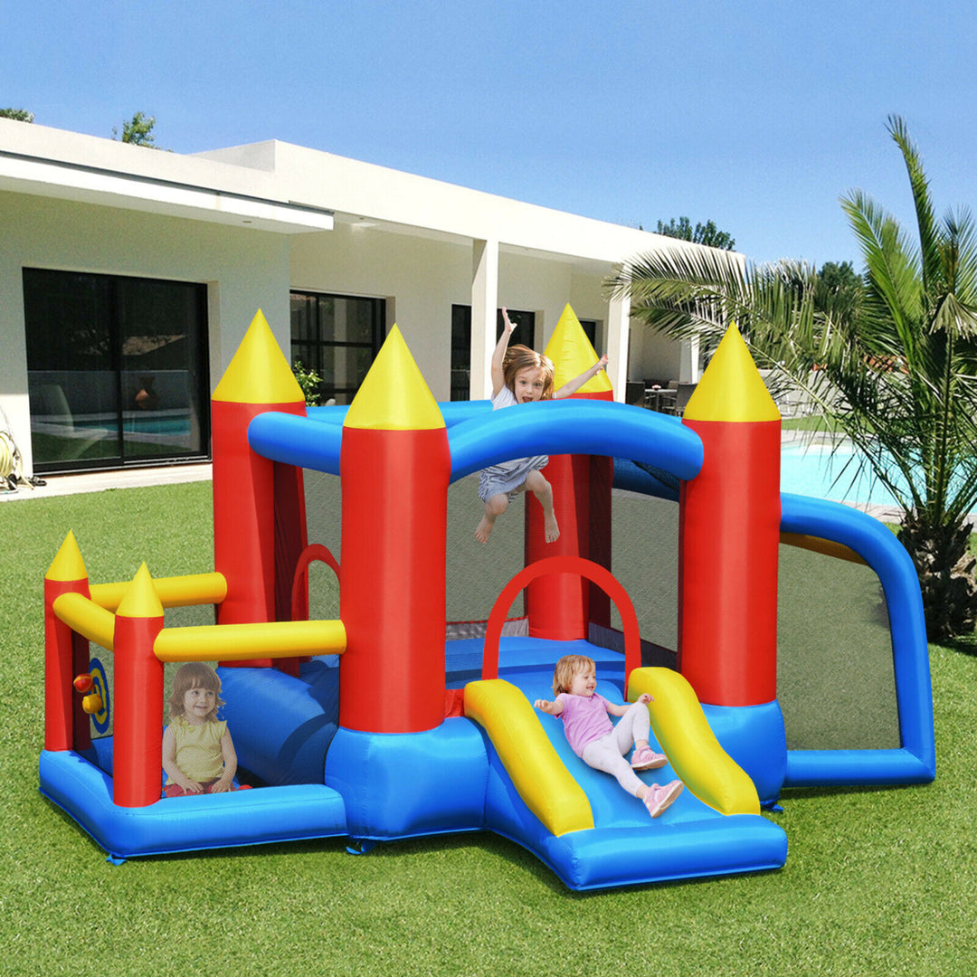 Kid Inflatable Bounce House Slide Jumping Castle w/Soccer Goal Ball Pit and Blower Image 3