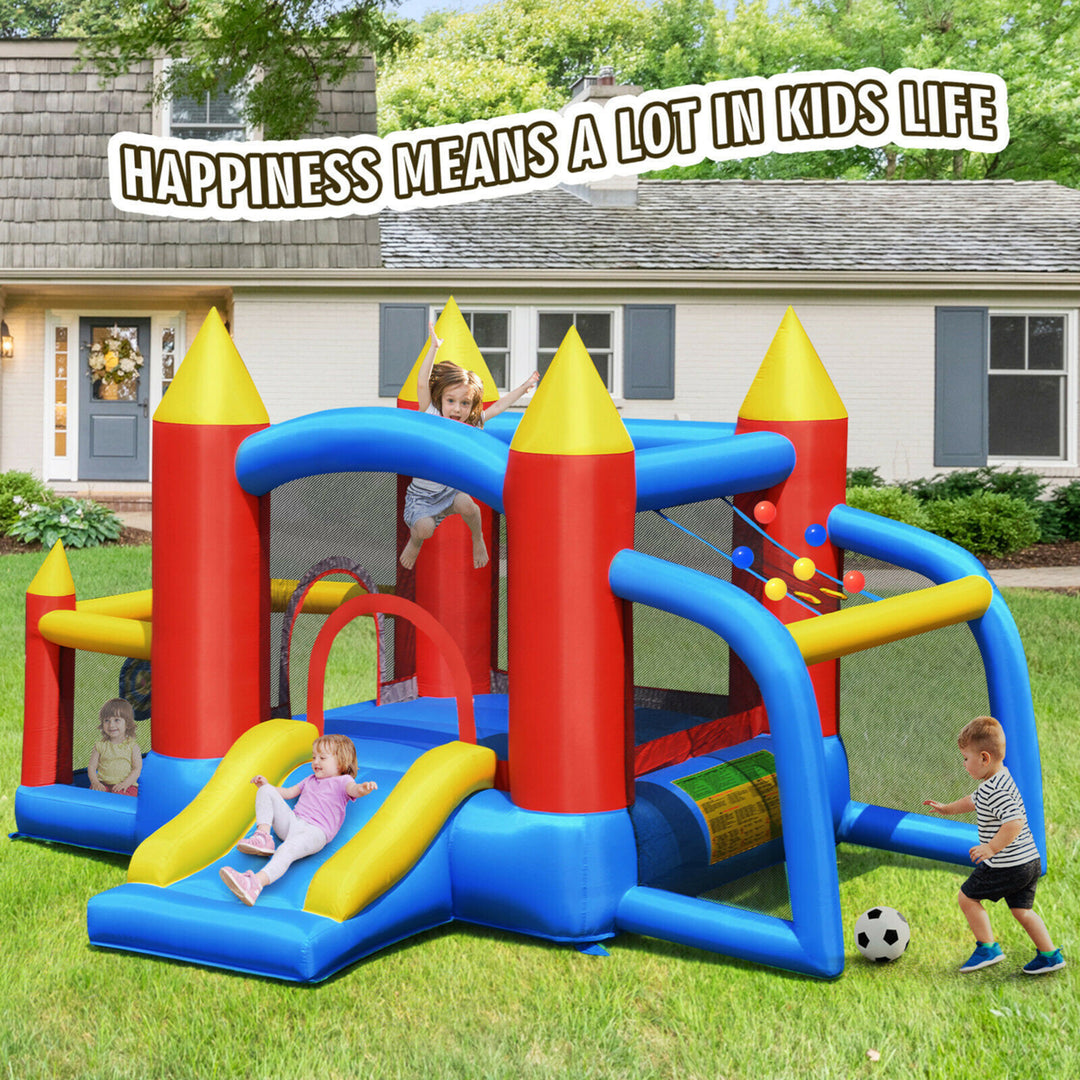 Kid Inflatable Bounce House Slide Jumping Castle w/Soccer Goal Ball Pit and Blower Image 4