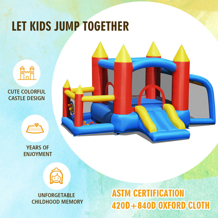 Kid Inflatable Bounce House Slide Jumping Castle w/Soccer Goal Ball Pit and Blower Image 4