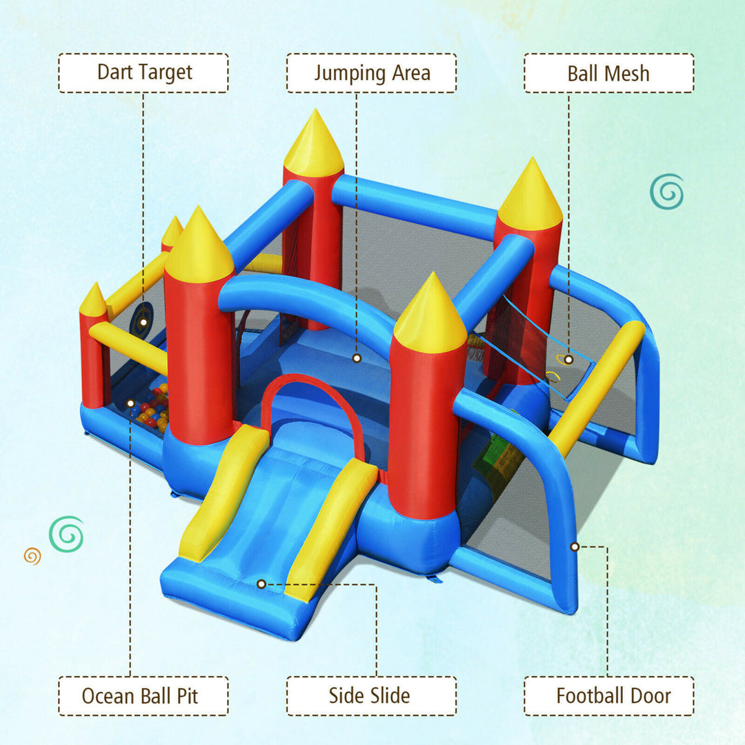 Kid Inflatable Bounce House Slide Jumping Castle w/Soccer Goal Ball Pit and Blower Image 7