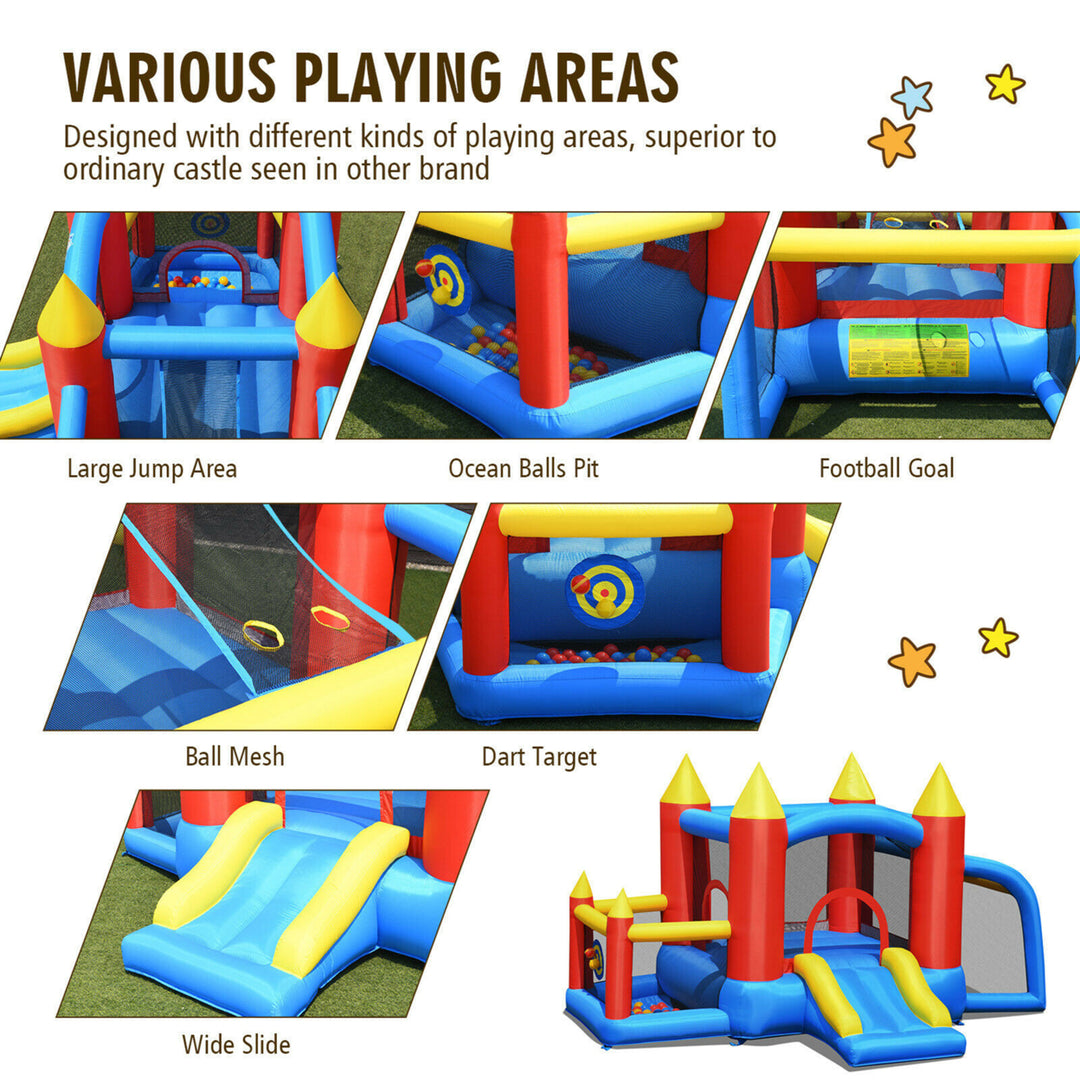 Kid Inflatable Bounce House Slide Jumping Castle w/Soccer Goal Ball Pit and Blower Image 8