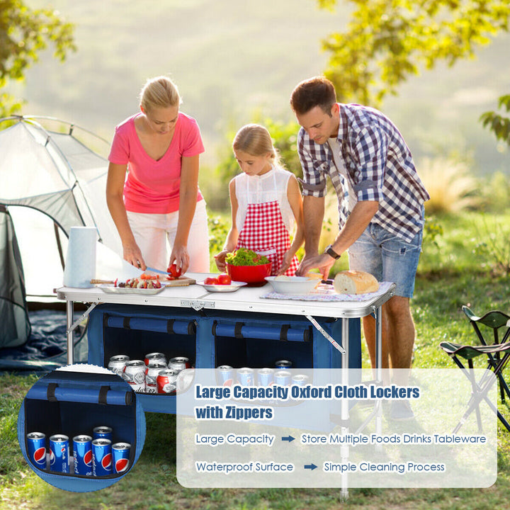 Folding Camping Table Aluminum Height Adjustable w/ Storage Organizer Dark Blue Image 4