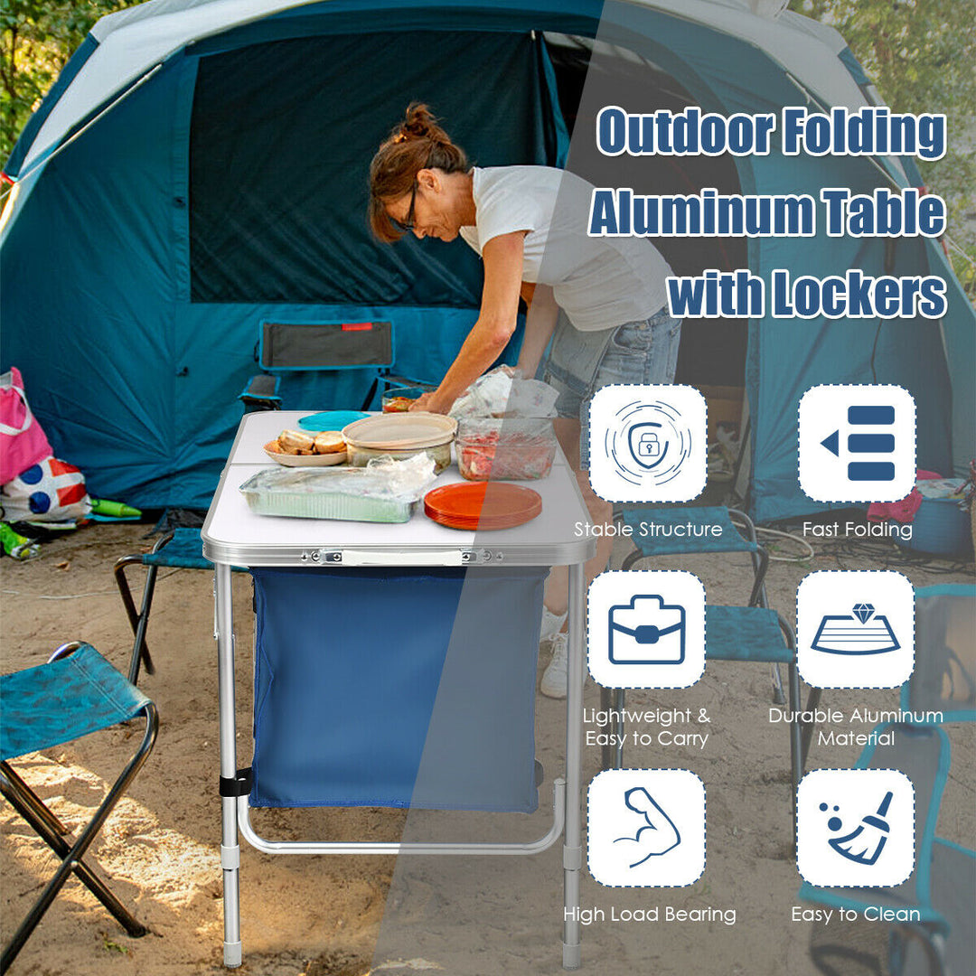 Folding Camping Table Aluminum Height Adjustable w/ Storage Organizer Dark Blue Image 4