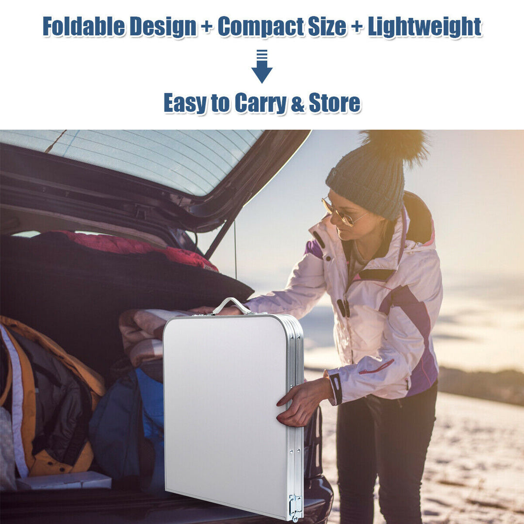 Folding Camping Table Aluminum Height Adjustable w/ Storage Organizer Dark Blue Image 6