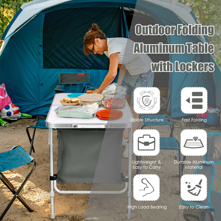 Folding Camping Table Aluminum Height Adjustable w/ Storage Organizer Grey Image 4